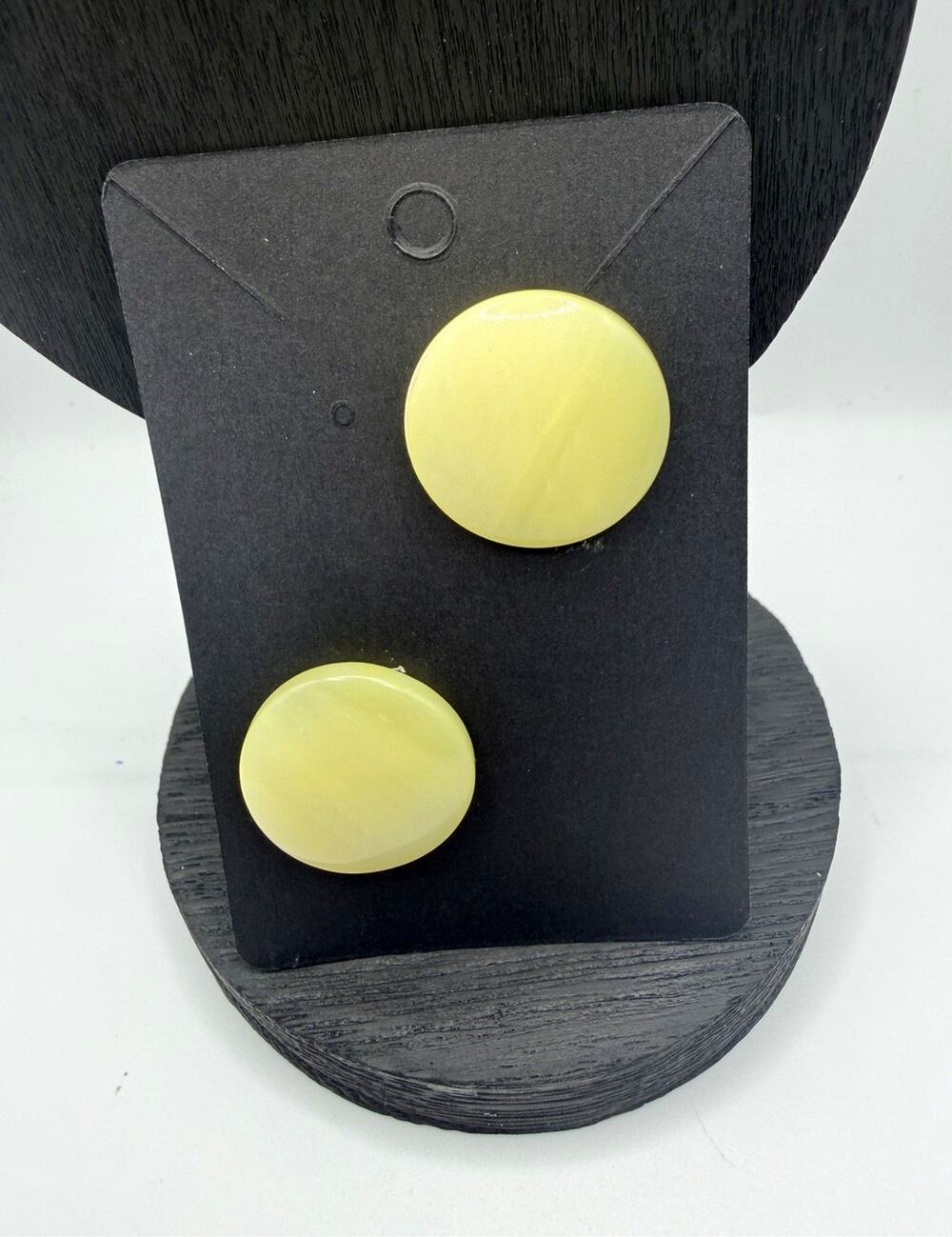 Vintage Yellow Glass Button Stud Earrings UV Glow Round Post 1980s 1990s